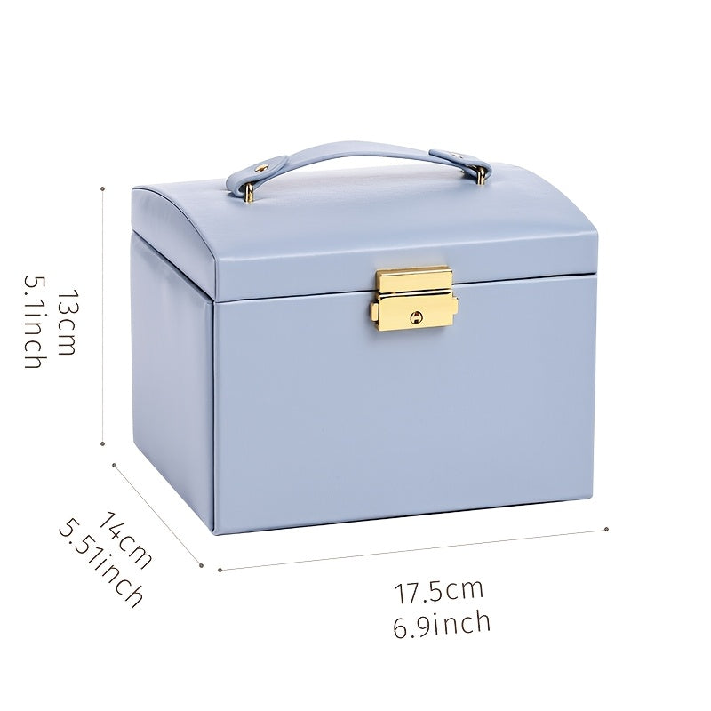 [Portable Jewelry Box] 1pc CASEGRACE Portable Jewelry Organizer Box with Built-in Mirror, Double Drawer Storage & Key Lock - 6.9" Faux Leather Travel Case for Necklaces, Rings, Earrings, Watches - Multi-Compartment Fabric-Lined Interior, Elegant Light