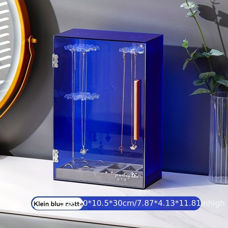 Acrylic Jewelry Organizer Box with Magnetic Closure - Rotating Display for Necklaces, Bracelets, Earrings & Rings - Polished Desktop Storage Box with Fabric Interior, Multi-Hook Design for Organized Access, Jewelry Box, Jewelry Organizer Storage,