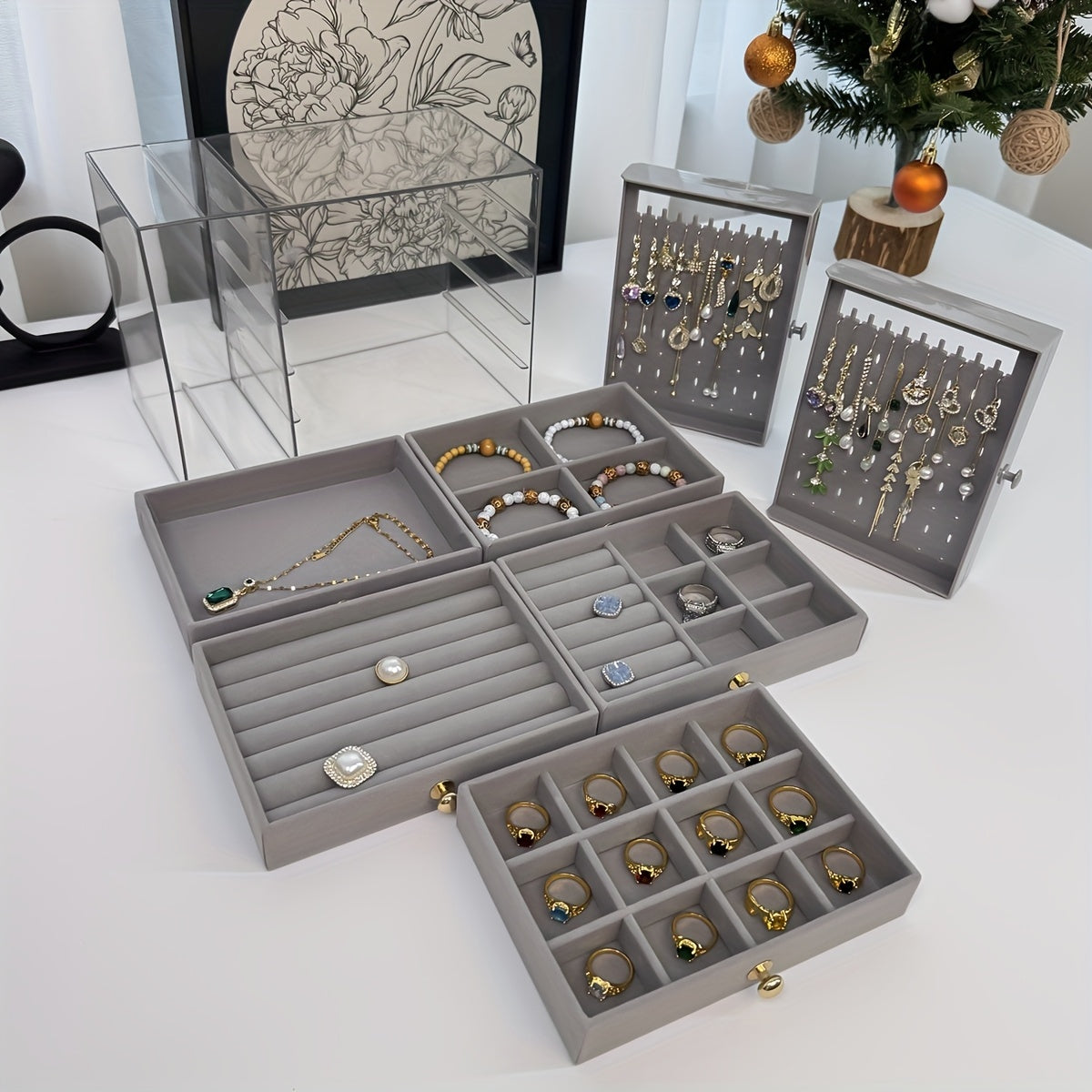 7-Compartment Jewelry Organizer Box - Multi-Layer Plastic Storage with Secure Buckle Closure, Elegant Octagonal Design for Bracelets, Necklaces, Rings & Earrings - Christmas Gift for Women &, Jewelry Gift Box, Jewelry Chests