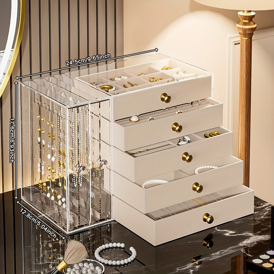1pc Elegant 8-Tier Transparent Jewelry Organizer Box with Fabric Drawers – Large Capacity, Stackable Design for Bracelets, Watches, Rings, Earrings, Necklaces – Versatile Desktop Storage Solution, Jewelry Box, Jewelry Boxe, Jewelry Boxes
