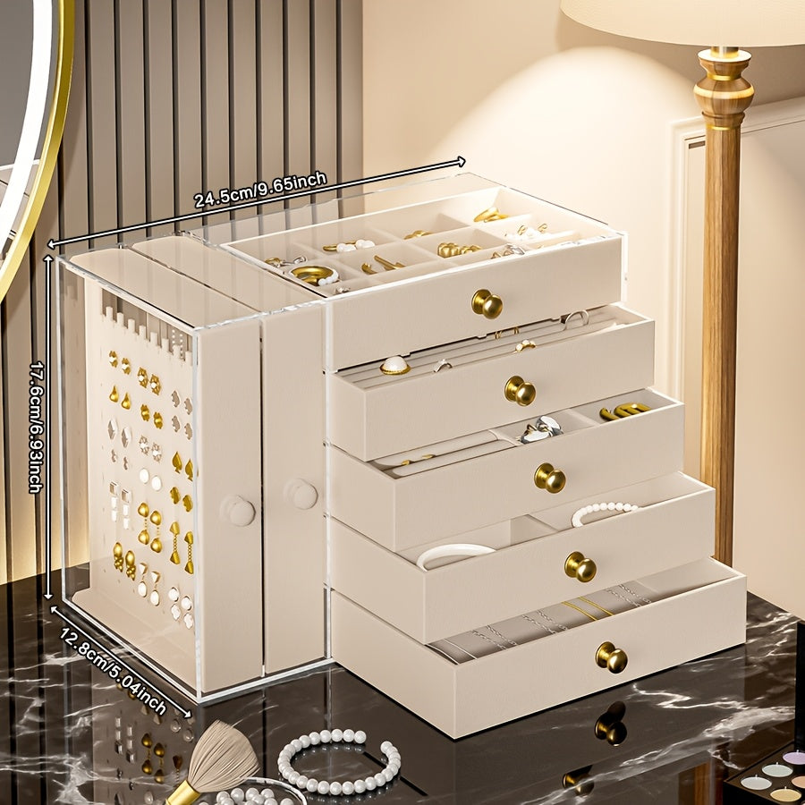 1pc Elegant 8-Tier Transparent Jewelry Organizer Box with Fabric Drawers – Large Capacity, Stackable Design for Bracelets, Watches, Rings, Earrings, Necklaces – Versatile Desktop Storage Solution, Jewelry Box, Jewelry Boxe, Jewelry Boxes