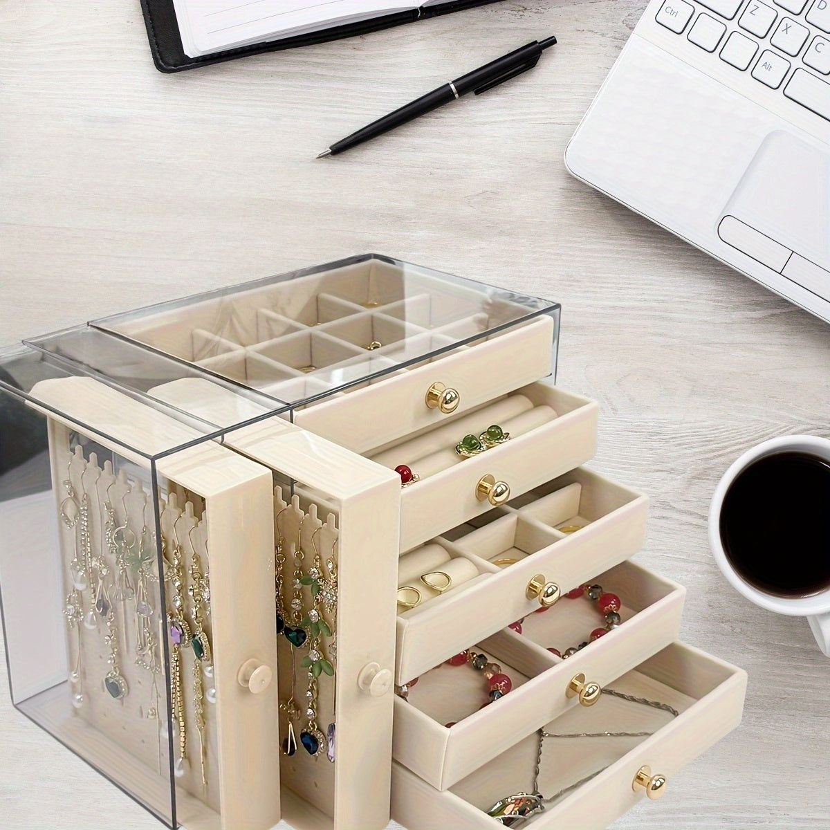 7-Compartment Jewelry Organizer Box - Multi-Layer Plastic Storage with Secure Buckle Closure, Elegant Octagonal Design for Bracelets, Necklaces, Rings & Earrings - Christmas Gift for Women &, Jewelry Gift Box, Jewelry Chests