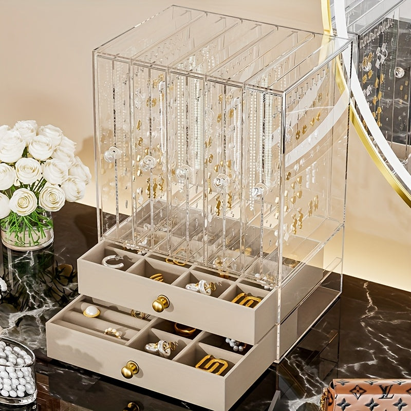 1pc Elegant 8-Tier Transparent Jewelry Organizer Box with Fabric Drawers – Large Capacity, Stackable Design for Bracelets, Watches, Rings, Earrings, Necklaces – Versatile Desktop Storage Solution, Jewelry Box, Jewelry Boxe, Jewelry Boxes