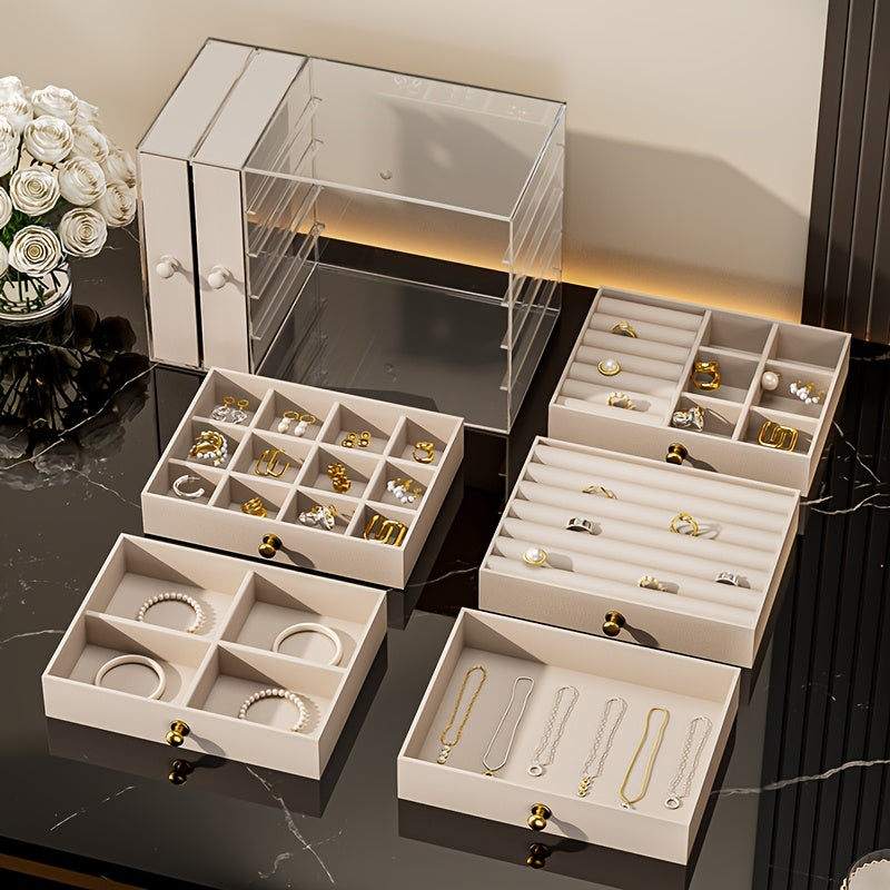 1pc Elegant 8-Tier Transparent Jewelry Organizer Box with Fabric Drawers – Large Capacity, Stackable Design for Bracelets, Watches, Rings, Earrings, Necklaces – Versatile Desktop Storage Solution, Jewelry Box, Jewelry Boxe, Jewelry Boxes