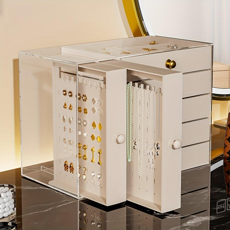 1pc Elegant 8-Tier Transparent Jewelry Organizer Box with Fabric Drawers – Large Capacity, Stackable Design for Bracelets, Watches, Rings, Earrings, Necklaces – Versatile Desktop Storage Solution, Jewelry Box, Jewelry Boxe, Jewelry Boxes