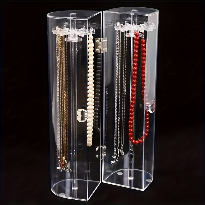 Dustproof Clear Acrylic Jewelry Organizer - Rotating Necklace Display Stand for Necklaces, Bracelets & Watches, Transparent Acrylic Jewelry Rack with Multiple Hooks, Ideal for Birthdays and Gifts, Jewelry Display Rack|Modern Jewelry Holder|Durable Acrylic