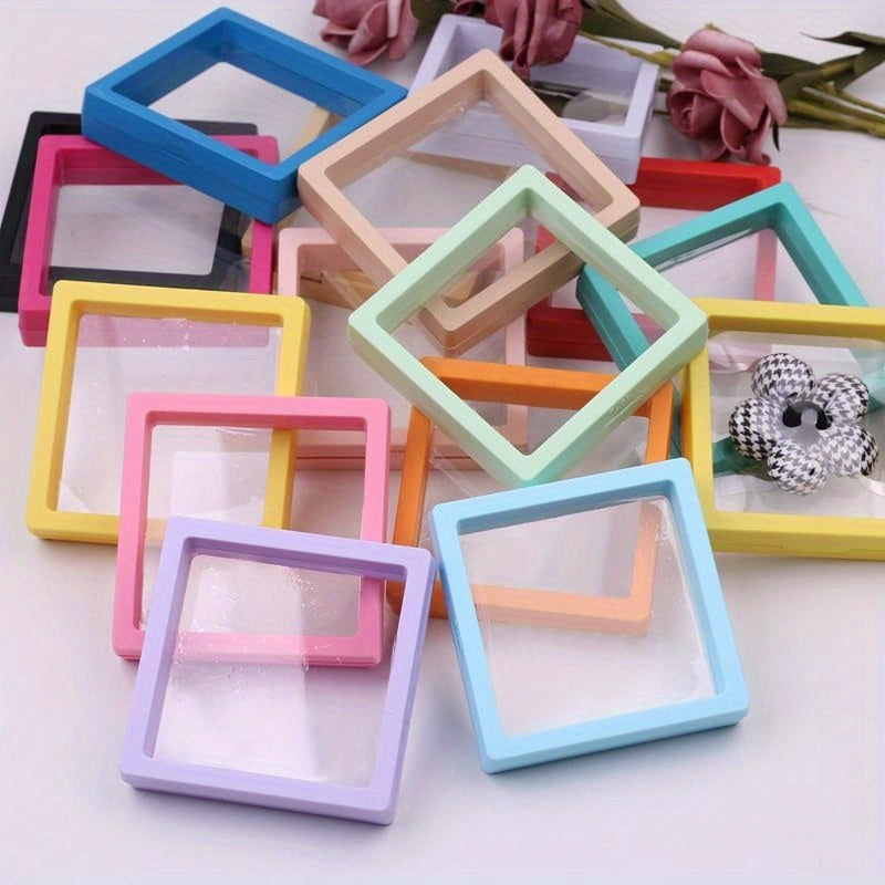 18pcs 3D Floating Frame Display Stand, Jewelry Box, Gift Box, Ornament Organizer, Small Travel Jewelry Box, PE Film Anti-Oxidation, Suspended Display Box Stackabl