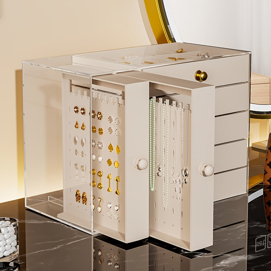 1pc Classic Style Stackable Jewelry Organizer Box with Drawers, Multi-Layer Plastic Storage Case for Bracelets, Watches, Rings, Earrings, Necklaces, Transparent Desktop Accessory Holder, Jewelry Bo, Jewelry Boxes